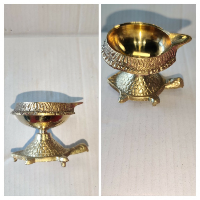 MEGH Pooja Brass Diya KVD Heavy w/ Tortoise Stand (1 Pc) 
